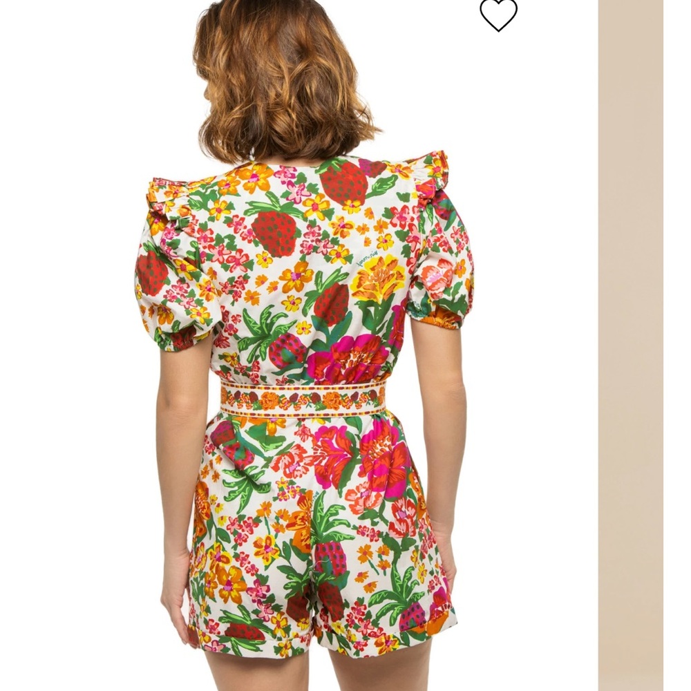 NWT Farm Rio off white v neck flowerful sketch romper, XL - Picture 3 of 8